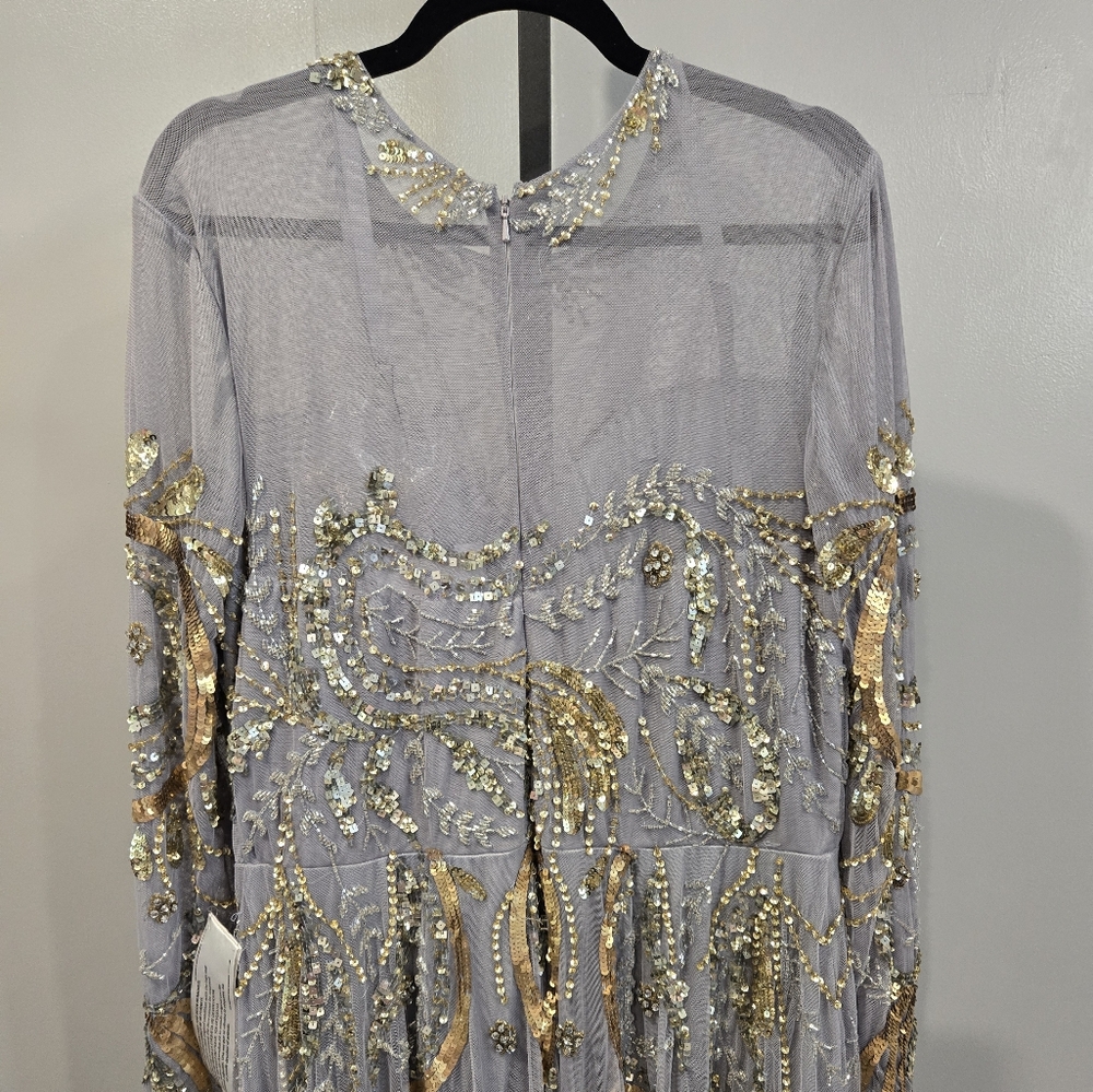 NWT Mac Duggal PLATINUM GOLD LONG SLEEVE EMBELLISHED ILLUSION GOWN… - Picture 9 of 12